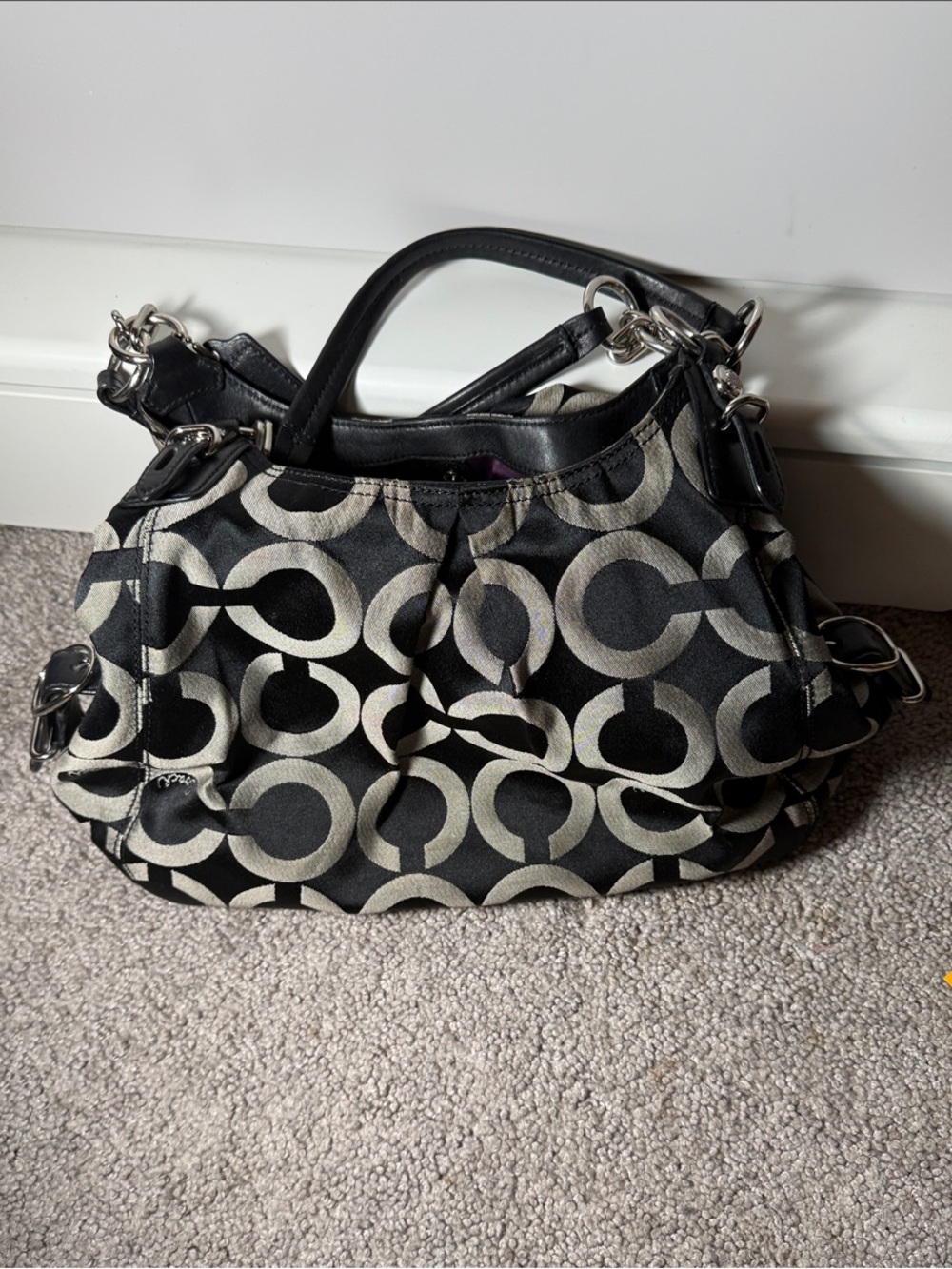 Coach | Black and Beige Signature Chain Shoulder Bag - Picture 3 of 4